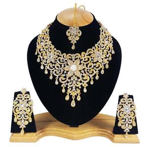 Ensemble de bijoux de style vintage en alliage de zircon cristal, design floral, collier, boucles d'oreilles, coiffe, pour femmes, fiançailles, mariage, anniversaire - Product Image 1