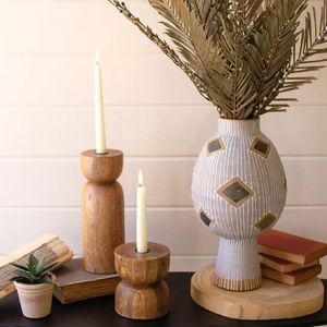 Candelero de madera de acacia Natural de estilo moderno, candelabro de madera pulido hecho a mano o candelabro - Product Image 2