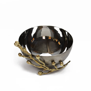 Bols de service en acier doré avec fleurs dorées Bols à salade Bols à fruits pour la décoration intérieure et les restaurants disponibles en gros - Product Image 4