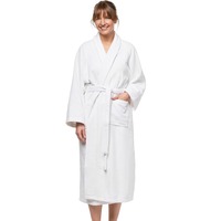 Toptan lüks 5 yıldızlı otel Waffle örgü Unisex bornoz Set beyaz uzun cepler ile % 100% pamuk erkek düz bornoz