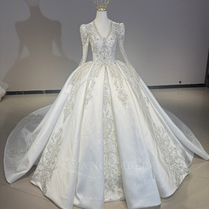 Vestido de Novia de Satén Jancember DW0185, Vestido de Novia con Cuentas, Manga Larga, Vestido de Baile, Vestido de Novia para Ceremonia de <span class=keywords><strong>Matrimonio</strong></span> en Catedral - Product Image 4