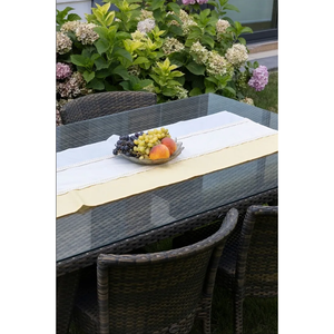 Camino de Mesa de Lino Orgánico Hecho a Mano, con Rayas de 3 Colores y Ribete de Encaje, Estilo Rústico Tejido para Decoración de Jardín, Comedor y Hogar - Product Image 2