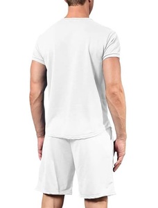 ชุดออกกำลังกายสำหรับผู้ชายชุดออกกำลังกายในฤดูร้อนเสื้อยืดและกางเกงขาสั้นทรงสลิมฟิตสีพื้นระบายอากาศได้ตามต้องการ - Product Image 2