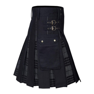 กระโปรงอเนกประสงค์แบบไฮบริดทำด้วยมือทันสมัยสำหรับผู้ชายแผ่นผ้าตาหมากรุกสก๊อตและนาฬิกาสีเทาผ้าฝ้ายสีดำปรับแต่งขนาดได้ - Product Image 1