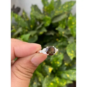 Round Smoky <b>Quartz</b> <b>Ring</b> 925 Sterling Silver Handmade Gemstone <b>Ring</b> for Women Wholesale Jewelry Supplier - Product Image 3