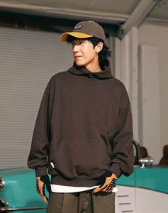 100% coton gris lourd polaire sans ficelle bouton pression surdimensionné avec poche hommes sweats à capuche - Product Image 1