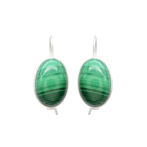 Fait à la main en argent Sterling 925 ovale Cabochon Malachite boucles d'oreilles pendantes pierre unique boucles d'oreilles femmes élégantes bijoux fins cadeau - Product Image 3
