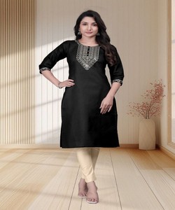 Kurta en coton RICH LOOK TESLA avec broderie, pour un usage quotidien, en stock, multicolores, dernier design, prix de gros, vêtement ethnique - Product Image 1