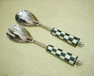 Ensemble de 2 couverts à salade faits à la main en acier inoxydable avec poignée en os naturel et accessoires de cuisine pour hôtels - Product Image 4