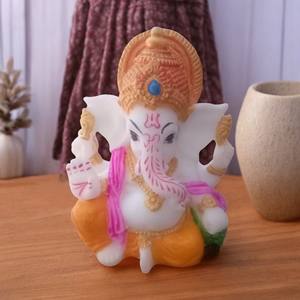 รูปปั้นพระพิฆเนศทำจากเรซิ่นโพลี  ตกแต่งด้วยผงหินอ่อน  งานแฮนด์เมด  ทาสีด้วยมือ  งานประดิษฐ์แบบดั้งเดิม  สำหรับตกแต่งทางศาสนา  งานพูจา  งานแต่งงาน  บ้าน  ของที่ระลึกจากอินเดีย - Product Image 2