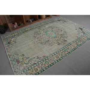 Alfombra turca Vintage de 5x8x4 pulgadas, tejido plano de lana de retazos verde y azul para decoración de sala de estar con respaldo de látex - Product Image 5