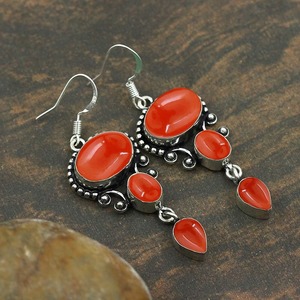 Pendientes de Plata de Ley 925 con el mejor diseño, pendientes colgantes de cabujón de piedras preciosas cornalina, joyería de plata de moda para mujer - Product Image 2