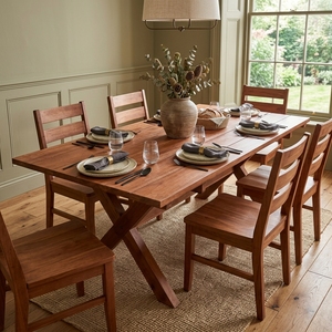 Outdoor Solid Teak Wood <b>Dining</b> Table X Base Slatted Top Rectangular Wooden Table Patio Garden Setup Art Design Decor - Product Image 2