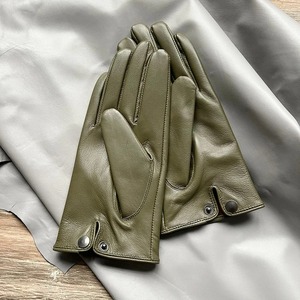 Gants en cuir véritable pour homme, élégants, verts, chauds, en peau de mouton, pour l'hiver, fermeture à pression au poignet - Product Image 5