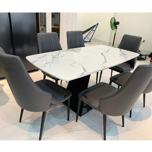 Modern Rectangular <b>Dining</b> <b>Table</b> 160x80cm Marble Top and Iron Legs 6-Seater Set for Home <b>Bar</b> or Office Assembled BA68096 - Product Image 4