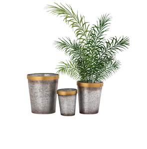 Maceta de metal galvanizado de diseño elegante con tira de latón, maceta de flores, hierba para jardín, balcón y decoración del hogar - Product Image 1