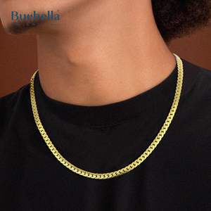 Collar de cadena de eslabones cubanos de moissanita de 5mm chapado en oro de 14 quilates de plata 925 para hombres - Product Image 1