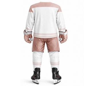 Uniforme de hockey sur glace de haute qualité - Base blanche propre avec des accents de rayures rose - Ensemble de hockey athlétique professionnel pour hommes - Product Image 2