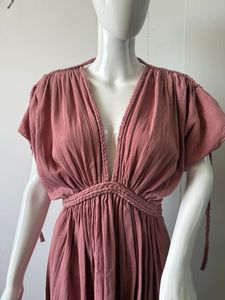 Robe en coton à double gaze avec mousseline ajustable Style Boho Robe d'été vintage avec poches et pompons pour l'automne - Product Image 4