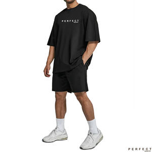 Haute qualité 240 Gsm pur noir hommes été vêtements décontractés ensemble T-Shirt et pantalon à la mode survêtement avant Logo vêtements pour hommes - Product Image 4