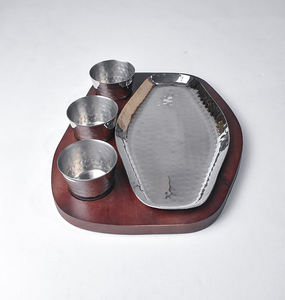 Set of 3 Acacia Wood Decorative Serving Bowls with Shiny <b>Lacquer</b> Finish <b>Metal</b> Knob Tray Wooden Bowl Acacia Wood <b>Metal</b> Knob Top - Product Image 2