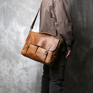 Classic Genuine Leather Laptop Messenger Crossbody Shoulder Bag Durable Office Use Zipper Closure Protective Waterproof - Product Image 5