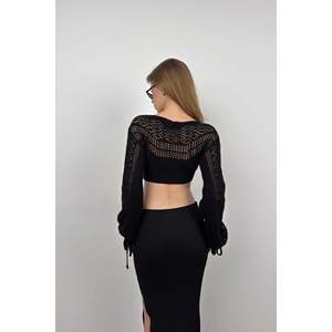 Blouse en tricot à détails organiques - Noir - Noir - Product Image 4