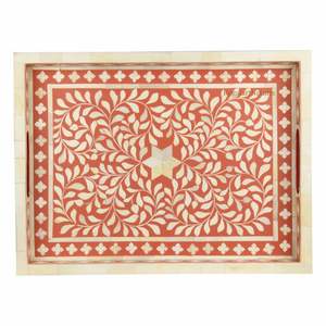 BANDEJA DECORATIVA CON INCRUSTACIONES DE HUESO DE MESA CON Patrones de diseño floral Bandeja para servir con incrustaciones de hueso Ocasión navideña - Product Image 2