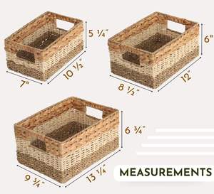 Mixed Weave Wicker Storage <b>Baskets</b> for Shelves Water Hyacinth Pantry and <b>Laundry</b> Organizing <b>Basket</b> - Product Image 2