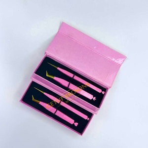 Pinzas para Extensión de Pestañas Getup Brosons Impex de Acero Inoxidable con Punta Curva Aislante, Antimagnéticas, Duraderas, con Punta Rosa Dorada - Product Image 2