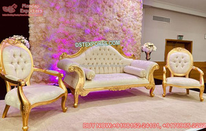 Sofá de Diseño para Novios, Sofá Elegante Dorado para Recepción de Boda Real, Sofá Indio para Bodas en Australia, Decoración para Eventos - Product Image 2