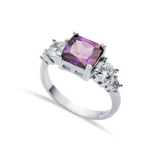 แหวนพลอยอเมทิสต์ทรงกลมตัดเหลี่ยมดีไซน์หิน CZ แบบแฮนด์เมดสไตล์ตุรกี925เครื่องประดับเงินสเตอร์ลิง - Product Image 1