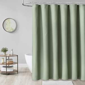 Cortina de Ducha Dynamene Verde Salvia - Cortinas de Ducha de Tela Gruesa con Textura de Waffle para Baño - Product Image 2