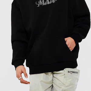 Sudadera con capucha negra de gran tamaño con estampado de logotipo de diamantes de imitación ropa de calle Unisex suéter de algodón pesado Hip Hop moda invierno sudaderas con capucha venta - Product Image 5