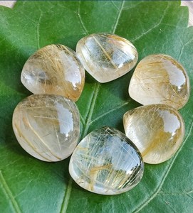 Cabochon en forme de cœur en quartz rutile doré translucide Rutile doré Fabrication de bijoux en vrac Rutile doré 2 pièces - Product Image 3