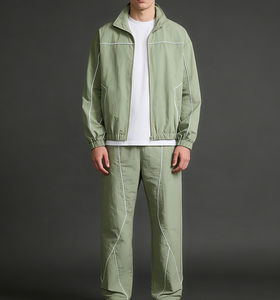 Ensemble survêtement deux pièces homme en coton 2026, coupe ample, coupe-vent écologique, avec capuche, réfléchissant, personnalisable, couleur unie, style oversize - Product Image 2