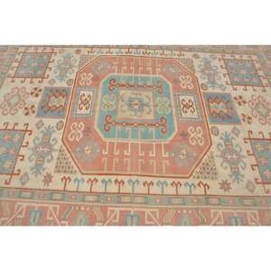 Alfombra Kilim Turca Vintage Ecológica Exclusiva de Alibaba, 6' X 9.5', Diseño de Retazos Azul Naranja Intenso, Lana de Pelo Medio, Látex - Product Image 5