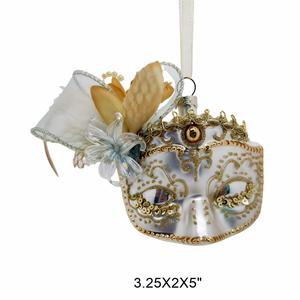 Adornos Navideños de Cristal Pintados a Mano, Máscara Veneciana con Plumas y Decoraciones de Lujo para Árboles de Navidad, Estilo Clásico Multicolor - Product Image 1