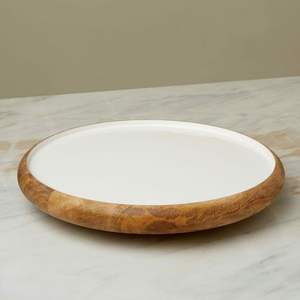 Cuenco para servir esmaltado de madera de mango con asa, plato redondo de estilo de sartén de madera, utensilios de cocina rústicos hechos a mano - Product Image 4
