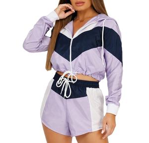 Ensemble de shorts deux pièces pour femmes, coupe-vent réfléchissant, fermeture éclair, cordon de serrage, nylon, ensemble de shorts coupe-vent deux pièces 2026 - Product Image 3