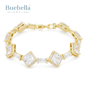 Bracelet Tennis Hip Hop Homme en Or 14K Plaqué Argent Sterling 925 Taille Princesse 14mm Moissanite Clustered BUEBELLA JEWELS Elégant - Product Image 2