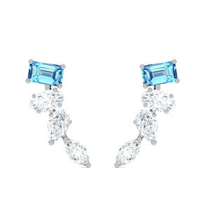 NOVAMART Fine Vintage Trendy <b>Stud</b> <b>Earrings</b> 925 Sterling Silver <b>Emerald</b> Cut Diamond Rose Gold Plated Jewelry for Party Engagement - Product Image 1