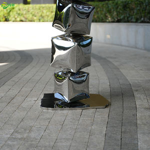 Sculpture <span class=keywords><strong>Cube</strong></span> <span class=keywords><strong>Ballon</strong></span> Moderne en Acier Inoxydable-Installation d'Art Abstrait Extérieur en Métal - Product Image 4