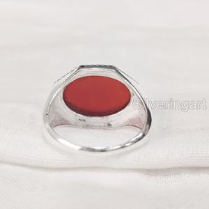 Anillo de Piedra Natural para Hombre, Piedra de Cornalina Natural, Anillo de Piedra Natal, Todos los Tamaños, Joyería de Aniversario Árabe, Anillo de Plata de Ley 925 - Product Image 5