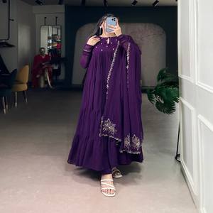 VASTRA COTTAGE - Vestido Anarkali con Estampado de Mármol y Lentejuelas, con Pantalón y Dupatta, Ropa Étnica de Diseñador para Mujer, Colección Festiva para Fiestas - Product Image 1