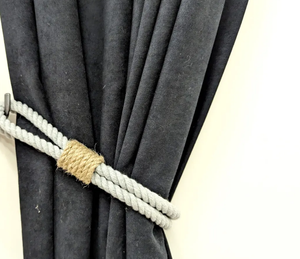 Tieback de cortina, cuerda de yute y algodón gris, retención Bohemia Natural para decoración del hogar, cuerda trenzada de arrecife, lazos de cortina, lazos de abrazo - Product Image 1