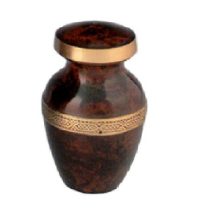 Urne souvenir de crémation en laiton de haute qualité avec bande gravée or noir et couleur bleue finie pour les cendres humaines-Fourniture funéraire - Product Image 2
