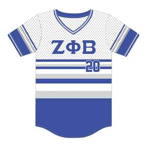 Zeta Phi Beta rayé blanc pull Baseball Jersey 100% Polyester maille sororité vêtements col en V t-shirt brodé Applique - Product Image 2