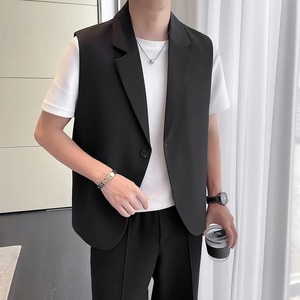 Gilet sans manches décontracté coupe ample d'hiver pour hommes en cuir solide - Product Image 2