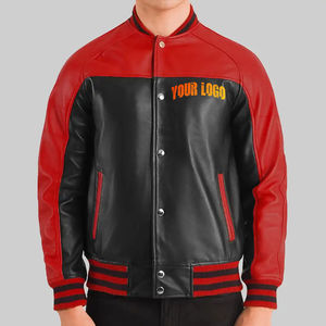 OEM personalizado de los hombres de la Universidad de color de bloque de cuero Varsity chaqueta negra de lana de cuero genuino mangas de alta calidad Varsity chaqueta - Product Image 4